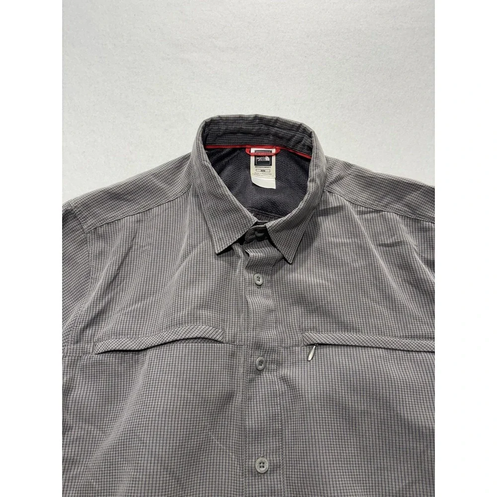 The North Face Shirt Mens Medium Gray Check Short Sleeve Button Up Hiking Casual